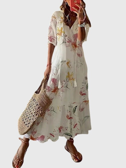 Summer Dress Womens V Neck Boho Print Relaxed Fit