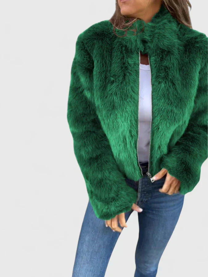 Faux Fur Jacket Womens Cropped Stand Collar Long Sleeve - image 8