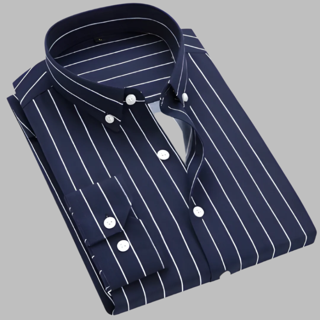 Striped Shirt Mens Long Sleeve Button Down Collar Regular Fit Smart Casual - image 4