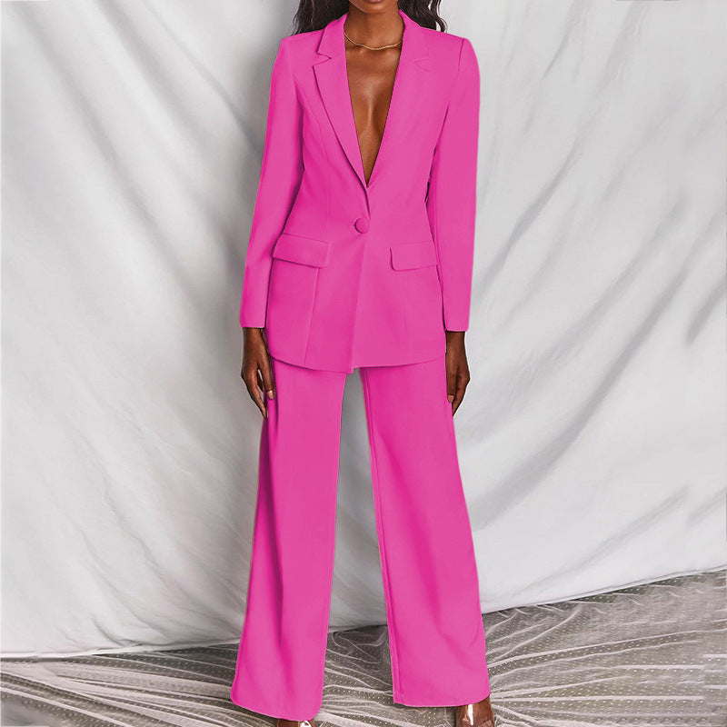 Trouser Suit Womens Two Piece Single Button Blazer Wide Leg Trousers Set - image 15