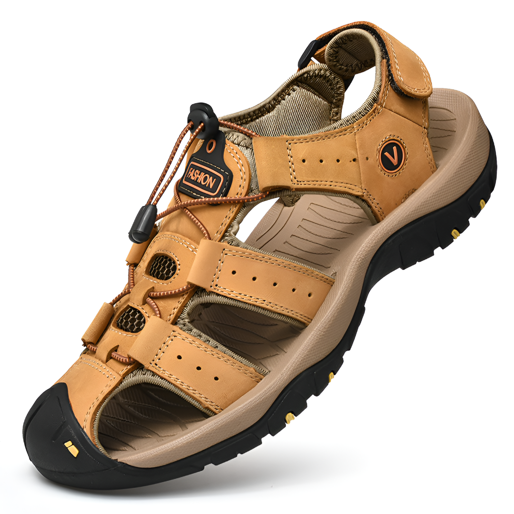 Walking Sandals Mens Closed Toe Toggle Lace Hook and Loop Strap Grippy Sole Leather Look - image 3