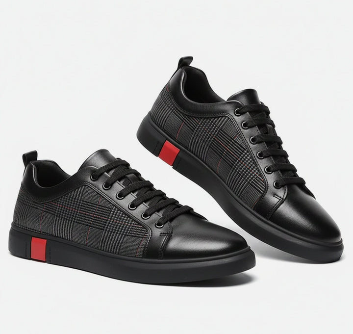 Trainers Mens Low Top Lace-Up Check Panel Contrast Heel Casual Flat Sole - image 4