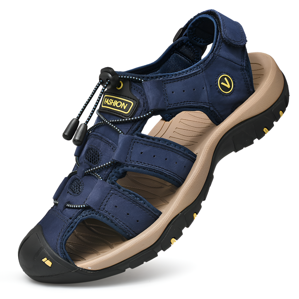 Walking Sandals Mens Closed Toe Toggle Lace Hook and Loop Strap Grippy Sole Leather Look - image 4