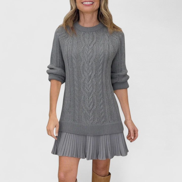 Jumper Dress Womens Cable Knit Pleated Hem Long Sleeve Mini - image 8