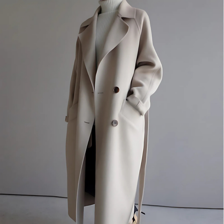 Belted Coat Womens Long Double Breasted Lapel Collar Wrap Tie Waist Relaxed Fit Winter - image 2