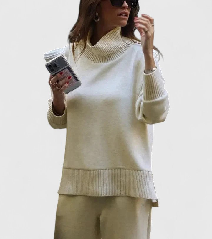 Knitted Co Ord Womens High Neck Jumper Wide Leg Trousers Ribbed - image 7