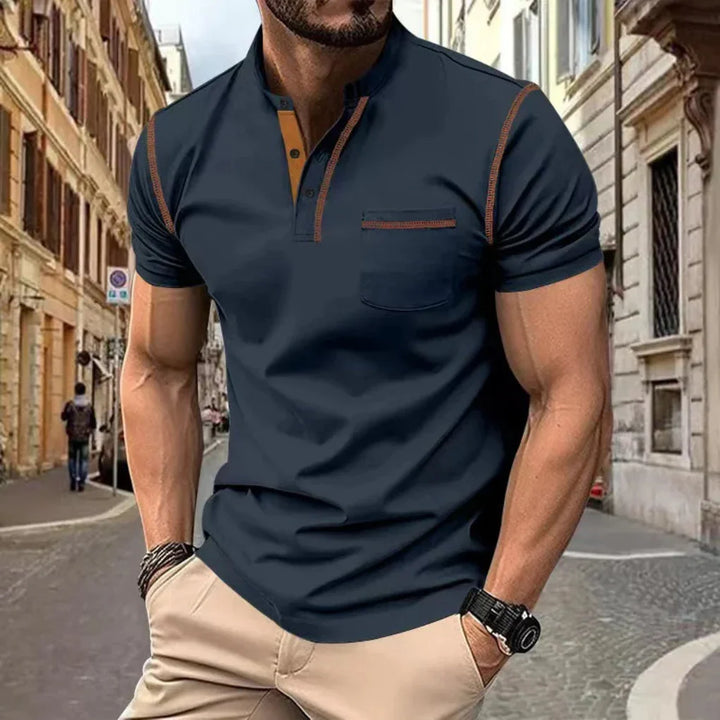 Henley T-Shirt Mens Short Sleeve Grandad Collar Chest Pocket Contrast Stitch - image 6