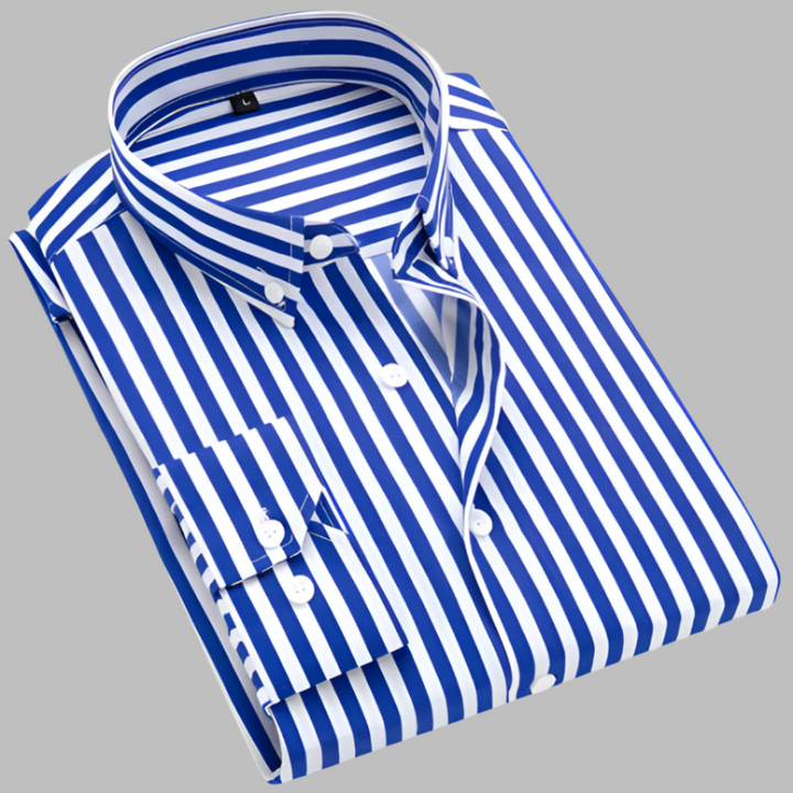 Striped Shirt Mens Long Sleeve Button Down Collar Regular Fit Smart Casual - image 5