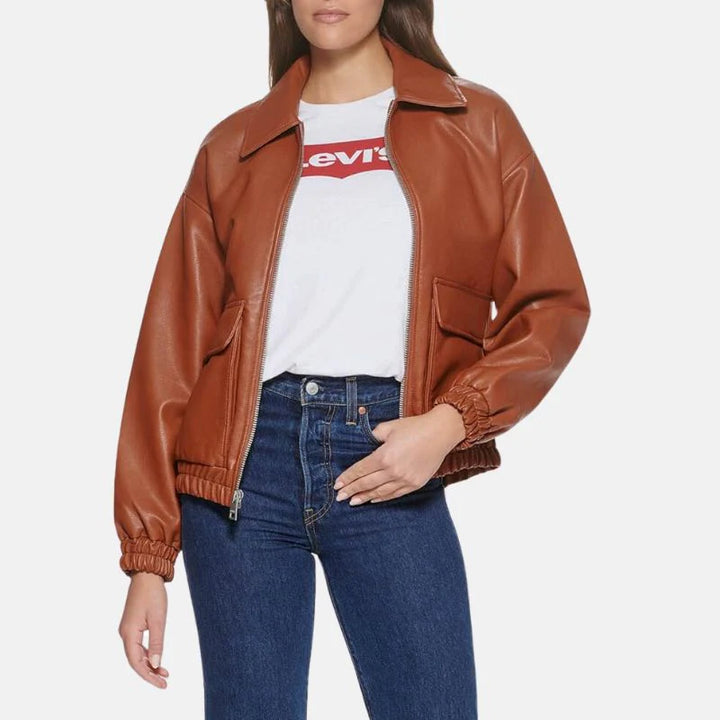 Leather Bomber Jacket Womens Aviator A2 Flight Ribbed Cuffs - image 2
