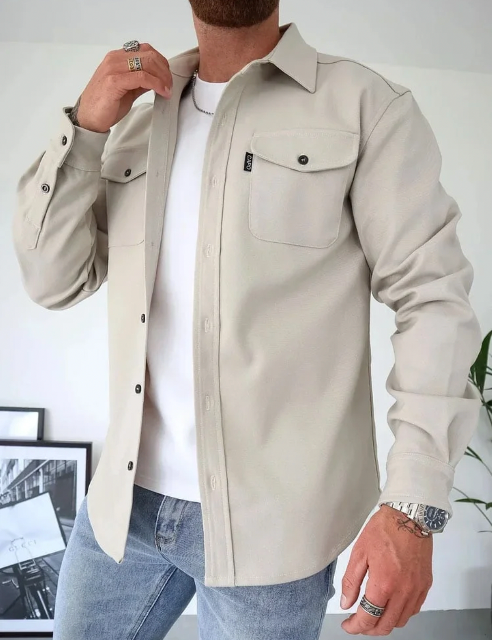 Overshirt Mens Soft Touch Button Front Flap Chest Pockets Point Collar Long Sleeve Regular Fit - image 5