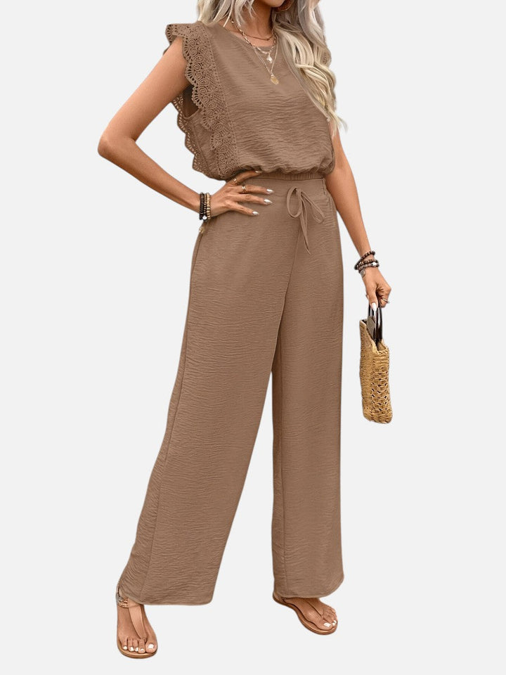Two Piece Outfit Set Womens Relaxed Top Wide Leg Trousers