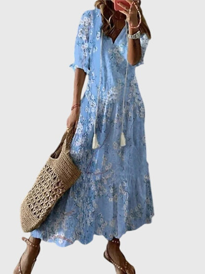 Summer Dress Womens V Neck Boho Print Relaxed Fit
