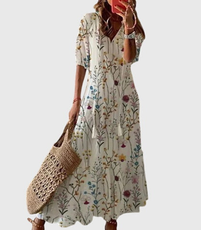 Summer Dress Womens V Neck Boho Print Relaxed Fit