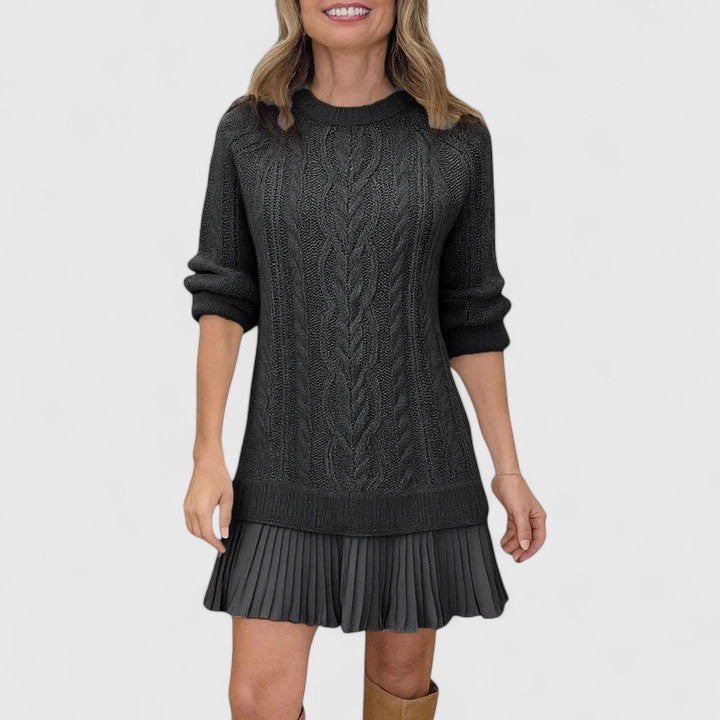 Jumper Dress Womens Cable Knit Pleated Hem Long Sleeve Mini - image 6