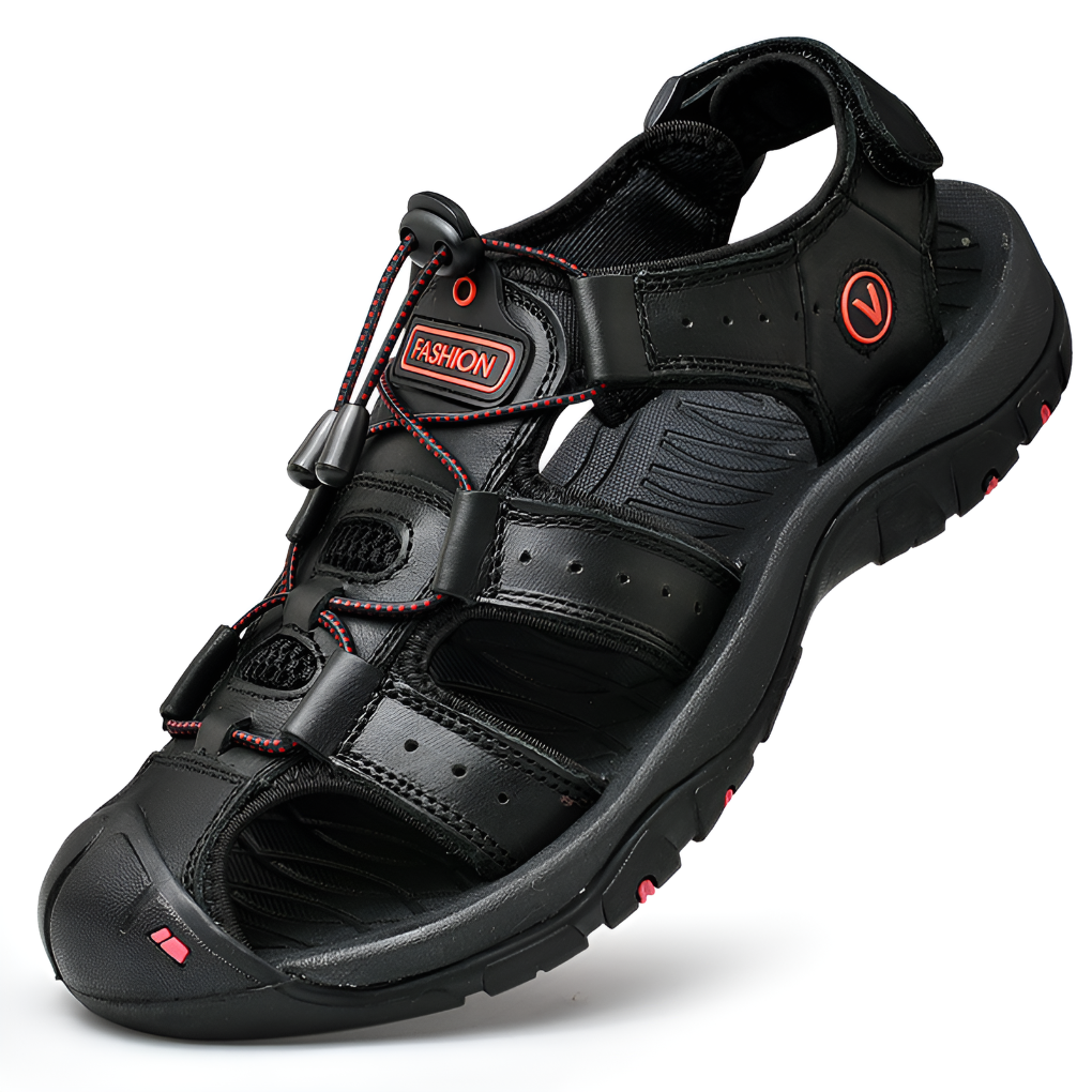 Walking Sandals Mens Closed Toe Toggle Lace Hook and Loop Strap Grippy Sole Leather Look - image 5