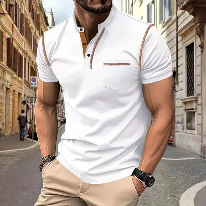 Henley T-Shirt Mens Short Sleeve Grandad Collar Chest Pocket Contrast Stitch - image 5