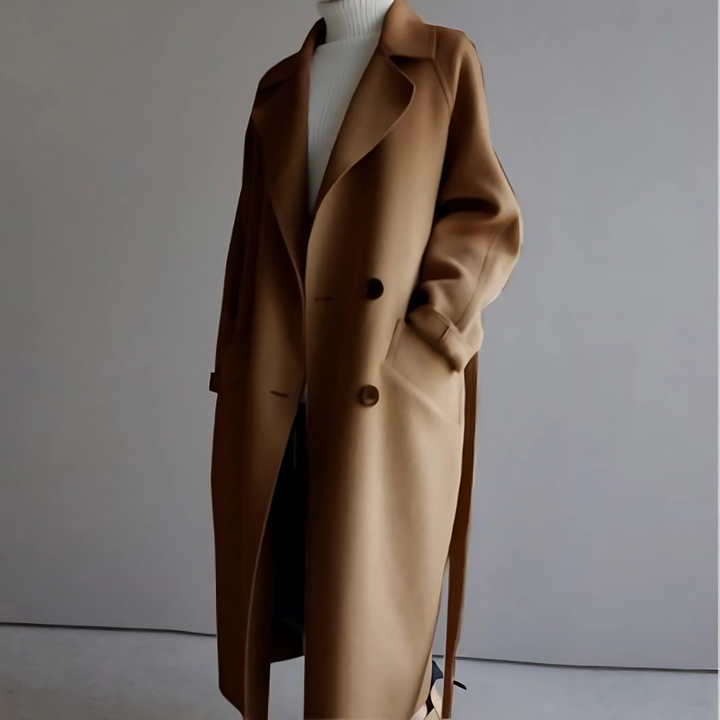 Belted Coat Womens Long Double Breasted Lapel Collar Wrap Tie Waist Relaxed Fit Winter - image 1
