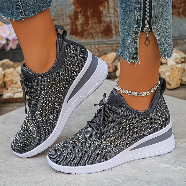 Orthopaedic Trainers Womens Arch Support Hidden Wedge Rhinestone Knit Lace Up - image 18