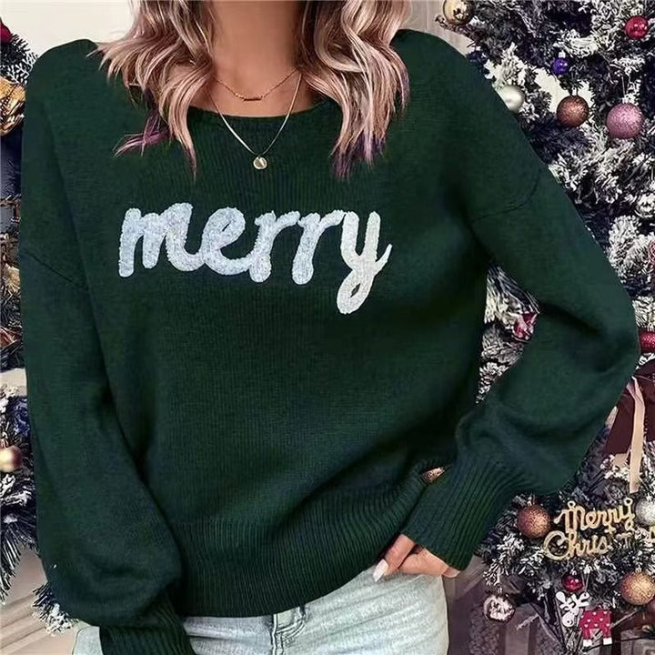Christmas Jumper Womens Merry Slogan Knitted Crew Neck Relaxed Fit - image 3