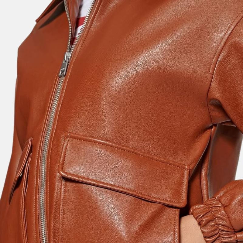 Leather Bomber Jacket Womens Aviator A2 Flight Ribbed Cuffs - image 4