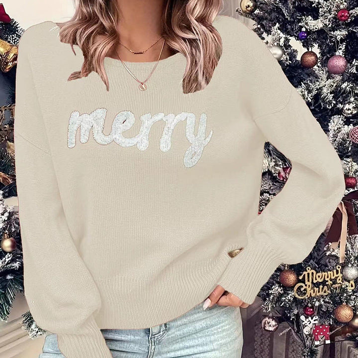 Christmas Jumper Womens Merry Slogan Knitted Crew Neck Relaxed Fit - image 4
