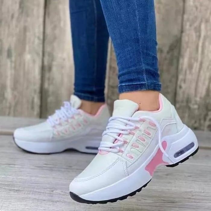 Walking Trainers Womens Chunky Platform Air Cushion Sole Lace Up Mesh Panel - image 6