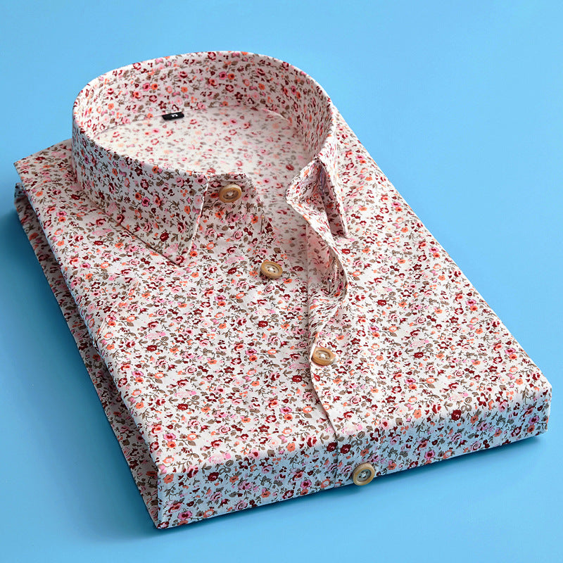 Floral Shirt Mens Short Sleeve Cotton Print Point Collar Regular Fit Party Holiday - image 1
