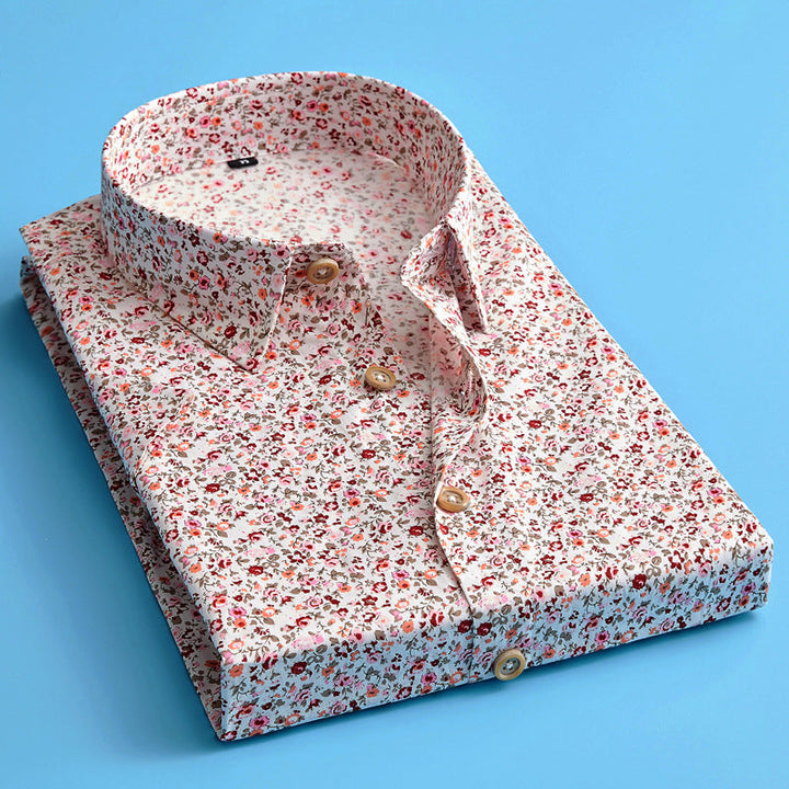 Floral Shirt Mens Short Sleeve Cotton Print Point Collar Regular Fit Party Holiday - image 1
