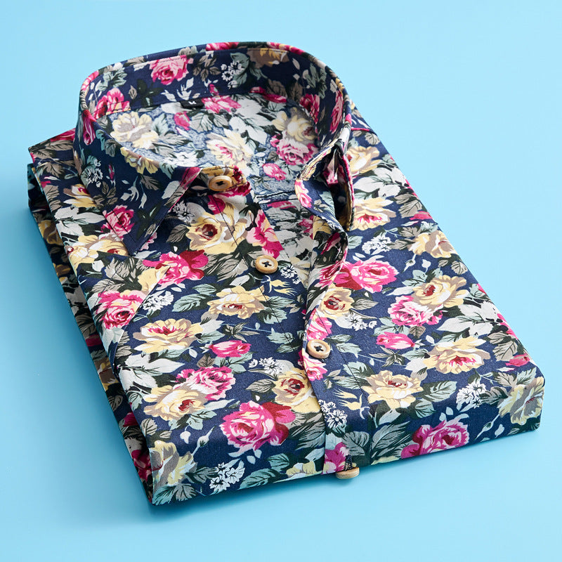Floral Shirt Mens Short Sleeve Cotton Print Point Collar Regular Fit Party Holiday - image 2