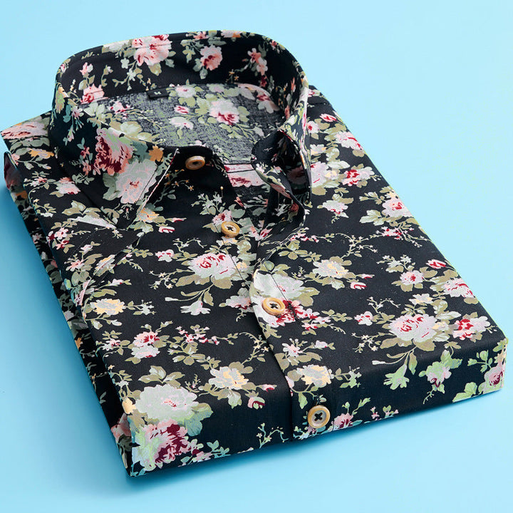 Floral Shirt Mens Short Sleeve Cotton Print Point Collar Regular Fit Party Holiday - image 3