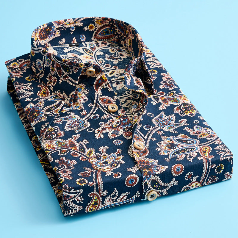 Floral Shirt Mens Short Sleeve Cotton Print Point Collar Regular Fit Party Holiday - image 4