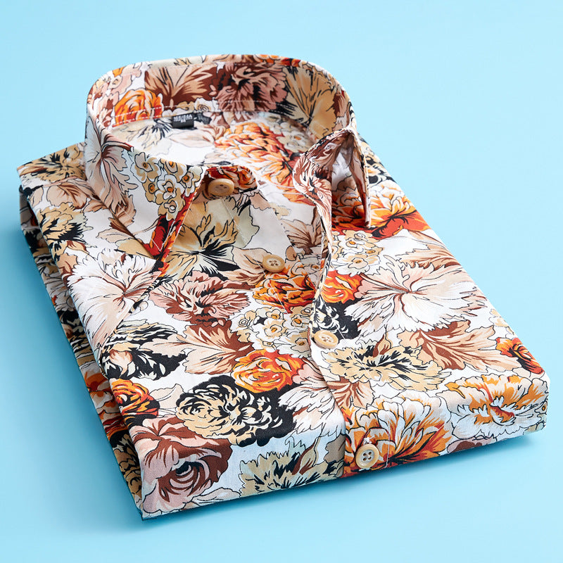 Floral Shirt Mens Short Sleeve Cotton Print Point Collar Regular Fit Party Holiday - image 5