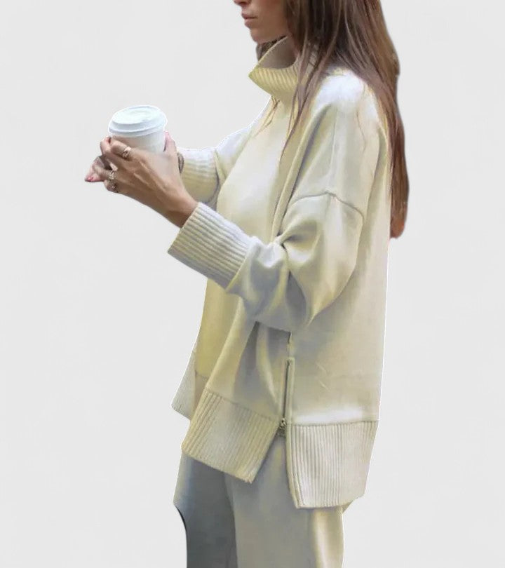 Knitted Co Ord Womens High Neck Jumper Wide Leg Trousers Ribbed - image 9