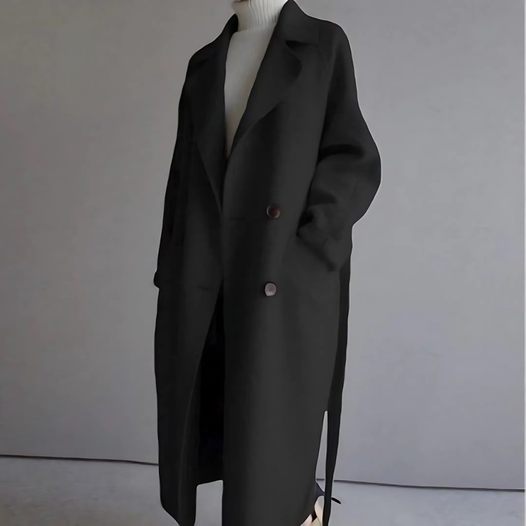 Belted Coat Womens Long Double Breasted Lapel Collar Wrap Tie Waist Relaxed Fit Winter - image 3