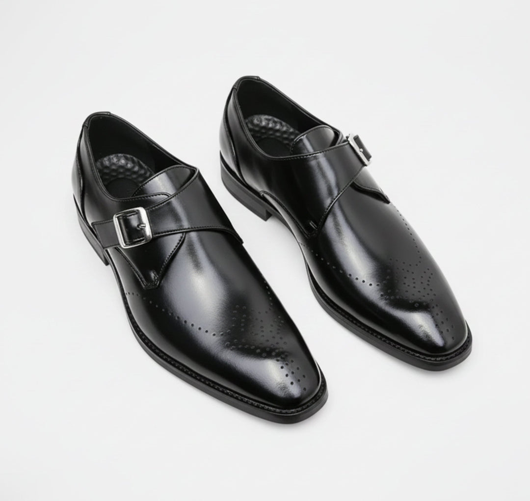 Monk Strap Shoes Mens Single Buckle Brogue Detail Leather-Look Formal Wedding Office - image 2