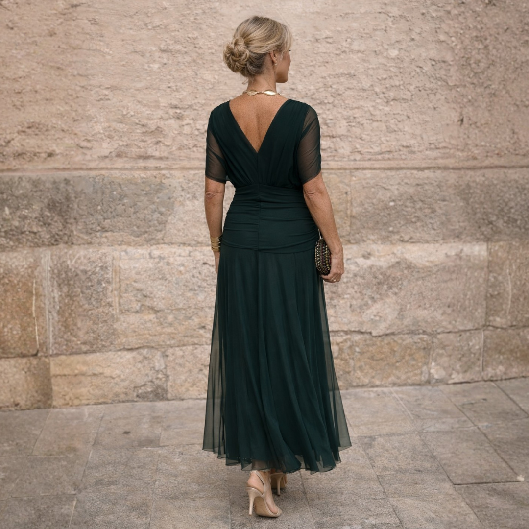 Midi Dress Womens Gathered V Neck Flutter Sleeve Occasion