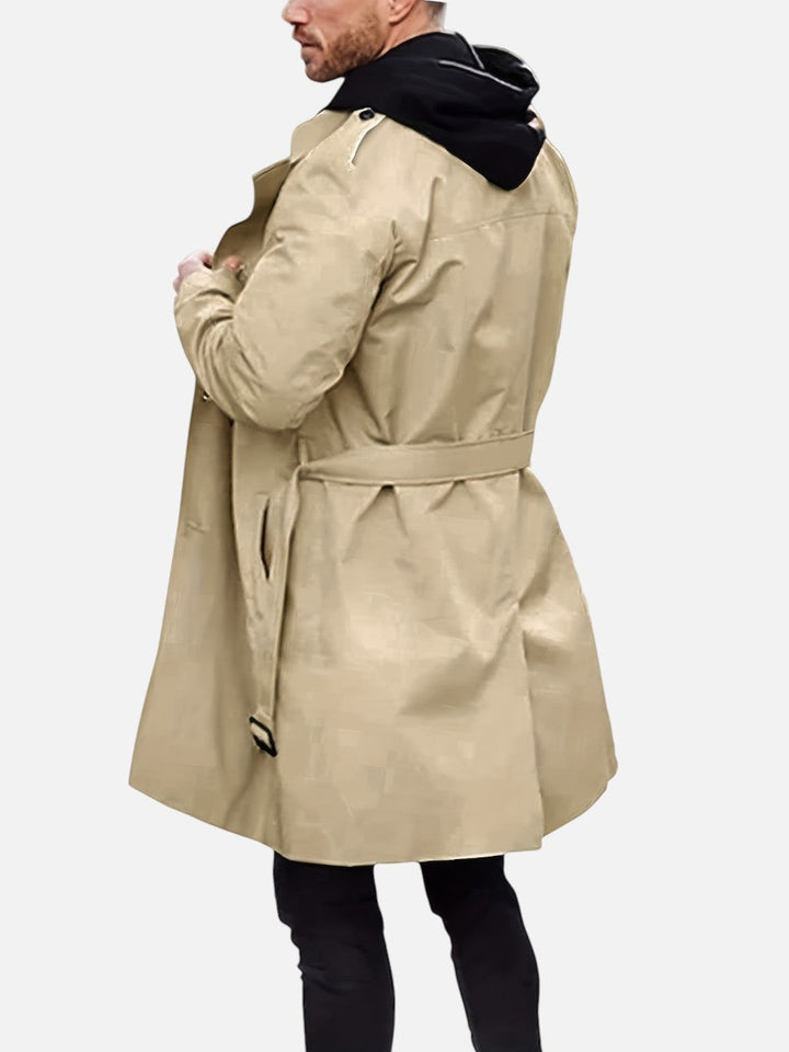 Double Breasted Trench Coat Mens Belted Tie Waist Storm Flap Epaulettes Longline - image 4