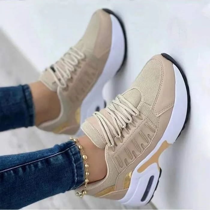 Walking Trainers Womens Chunky Platform Air Cushion Sole Lace Up Mesh Panel - image 3