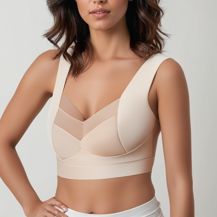 Push Up Bra Womens Seamless Wide Strap Mesh Panel V Neckline Full Back Coverage - image 7