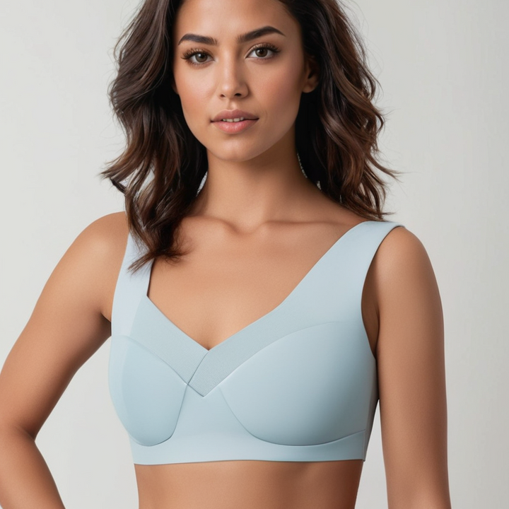 Push Up Bra Womens Seamless Wide Strap Mesh Panel V Neckline Full Back Coverage - image 9