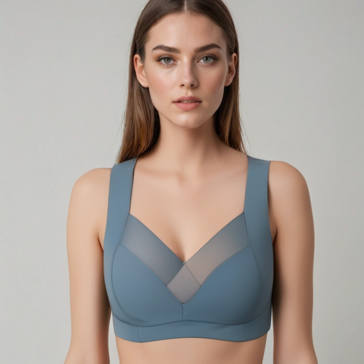Push Up Bra Womens Seamless Wide Strap Mesh Panel V Neckline Full Back Coverage - image 4