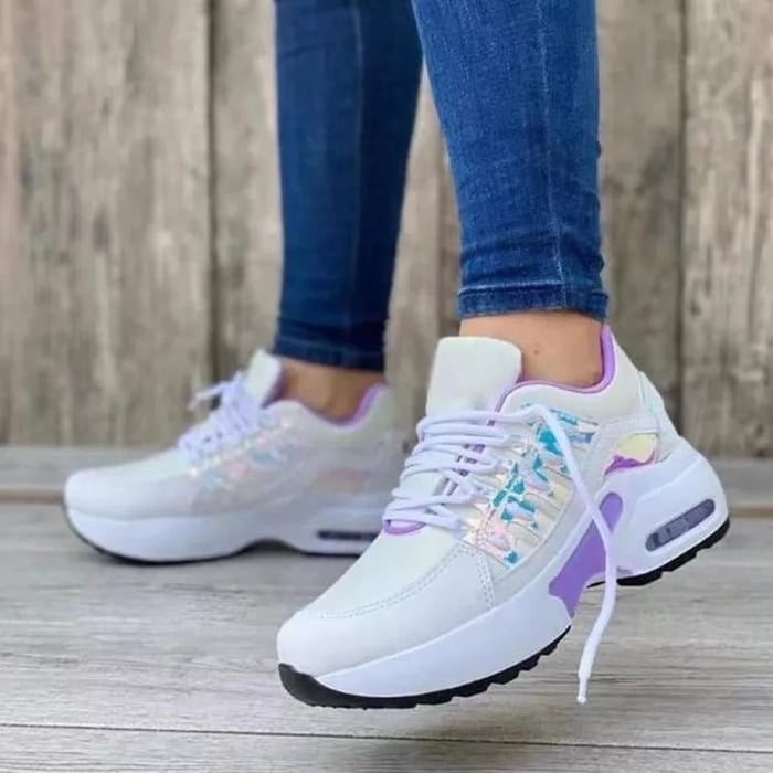 Walking Trainers Womens Chunky Platform Air Cushion Sole Lace Up Mesh Panel - image 7