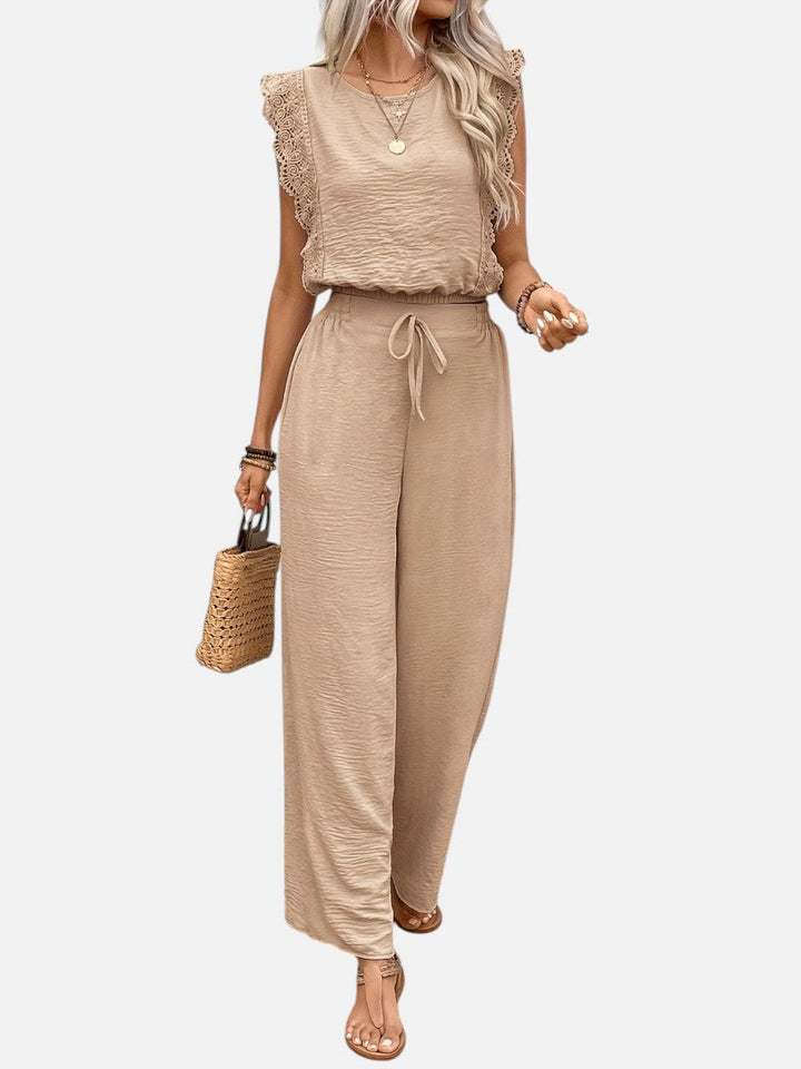 Two Piece Outfit Set Womens Relaxed Top Wide Leg Trousers