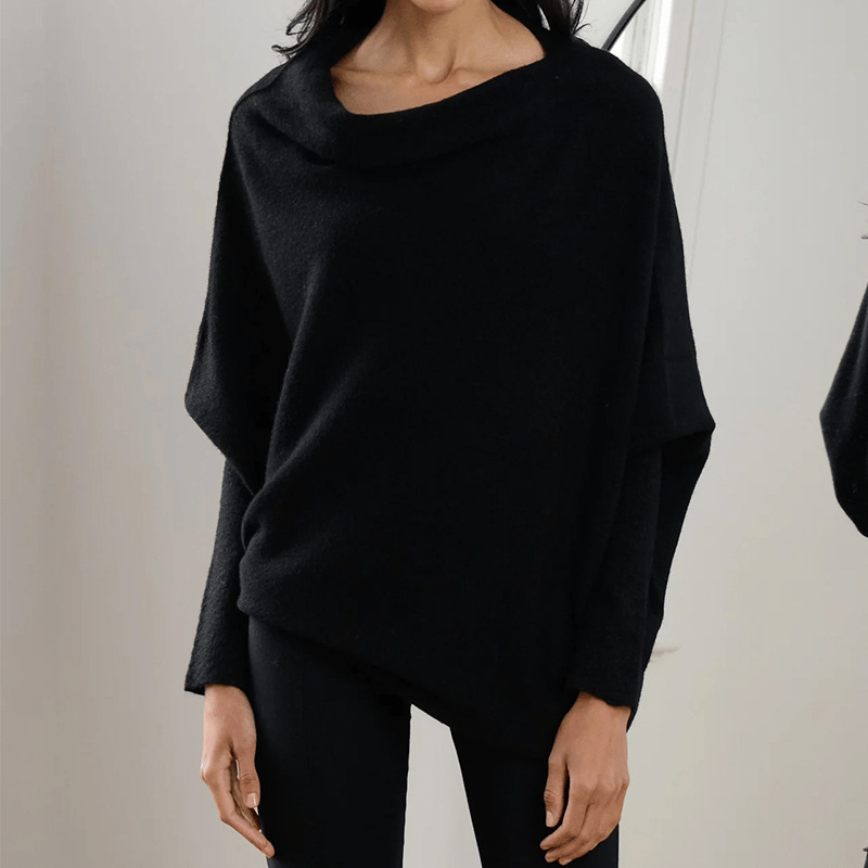 Jumper Womens Off Shoulder Cowl Neck Draped Asymmetric Hem Long Sleeve - image 3