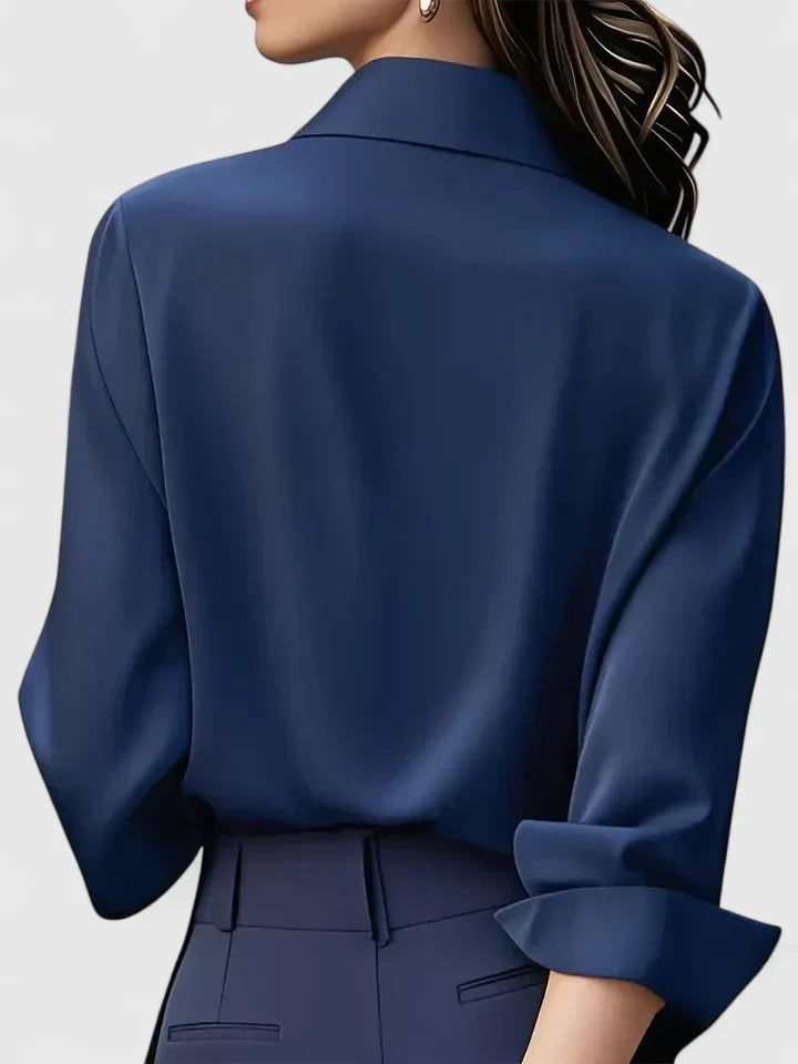 Satin Shirt Womens Long Sleeve Concealed Button Placket Collared Curved Hem Relaxed Fit - image 6