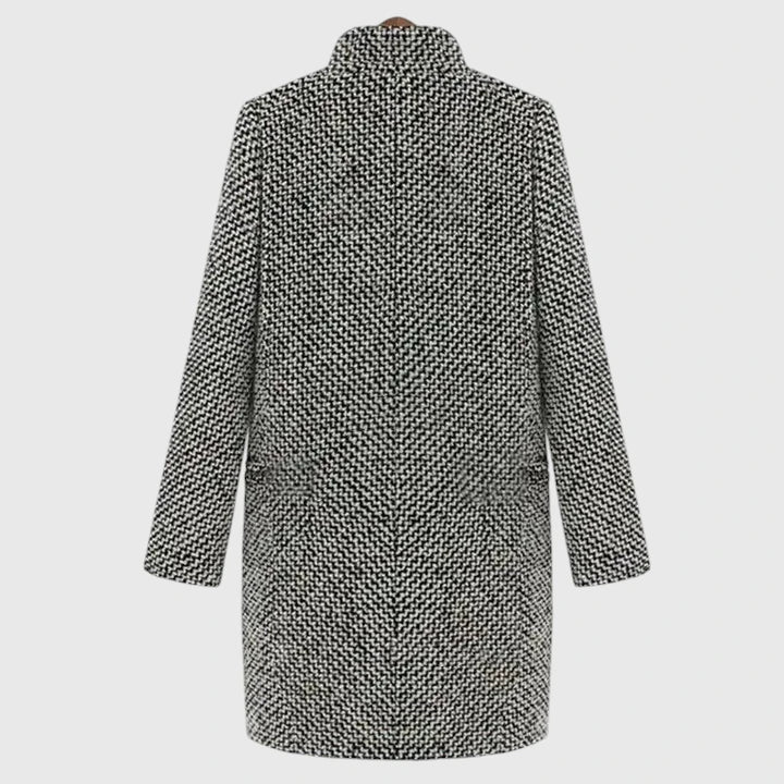 Houndstooth Coat Womens Longline Tweed Notch Lapel Quilted Lining - image 4