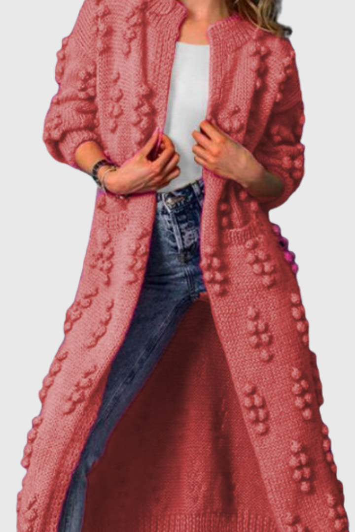 Longline Cardigan Womens Chunky Knit Bobble Detail Open Front Pockets - image 3
