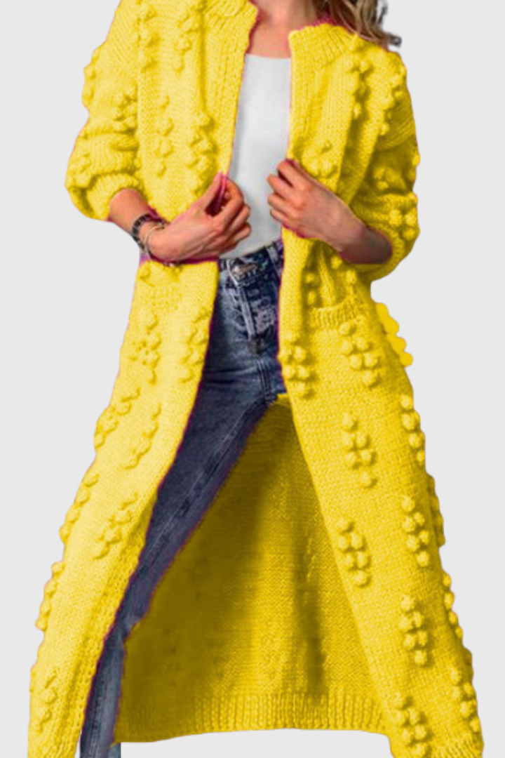Longline Cardigan Womens Chunky Knit Bobble Detail Open Front Pockets - image 4