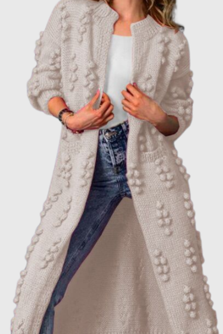 Longline Cardigan Womens Chunky Knit Bobble Detail Open Front Pockets - image 5