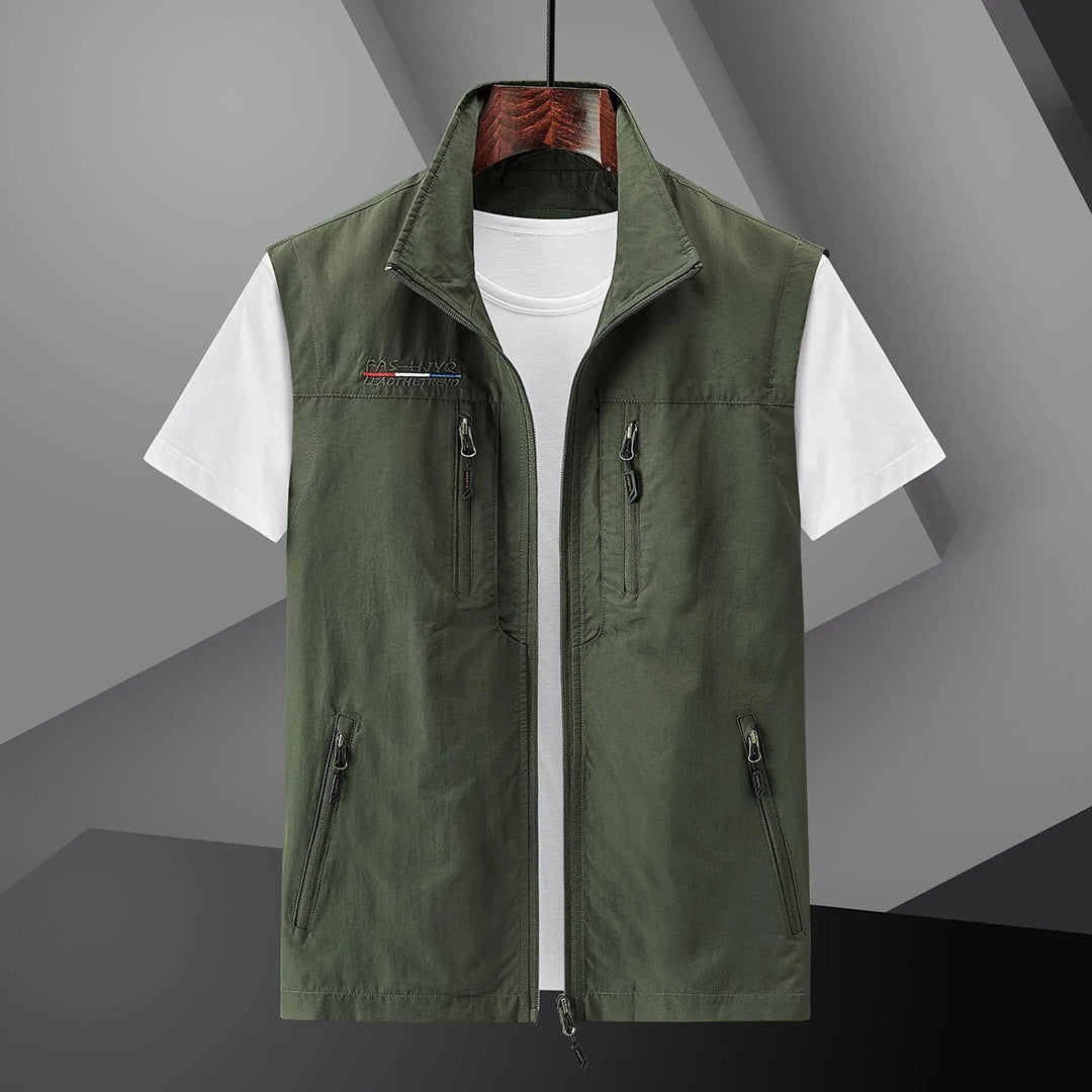 Utility Gilet Mens Multi Pocket Lightweight Travel Stand Collar Zip Front - image 5